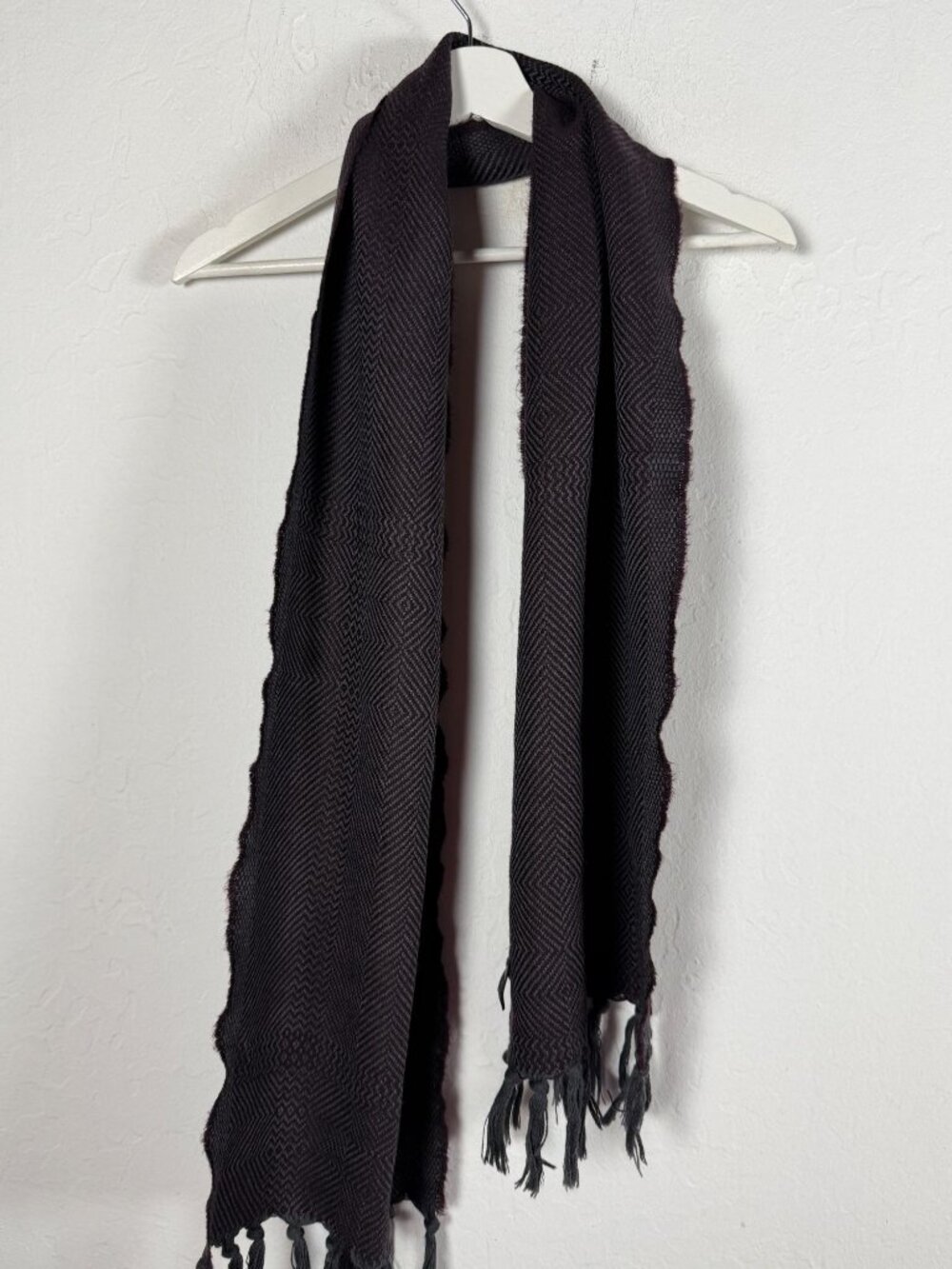 KERRY Woollen Mills Lambswool Scarf Charcoal Herringbone Fringe Soft Warm Boho